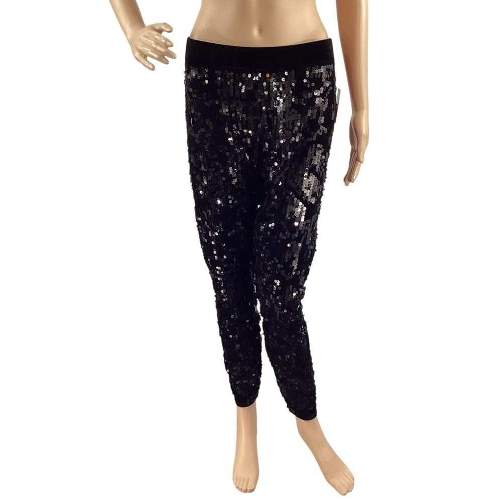 Express Black Sequin High Rise Leggings Size M